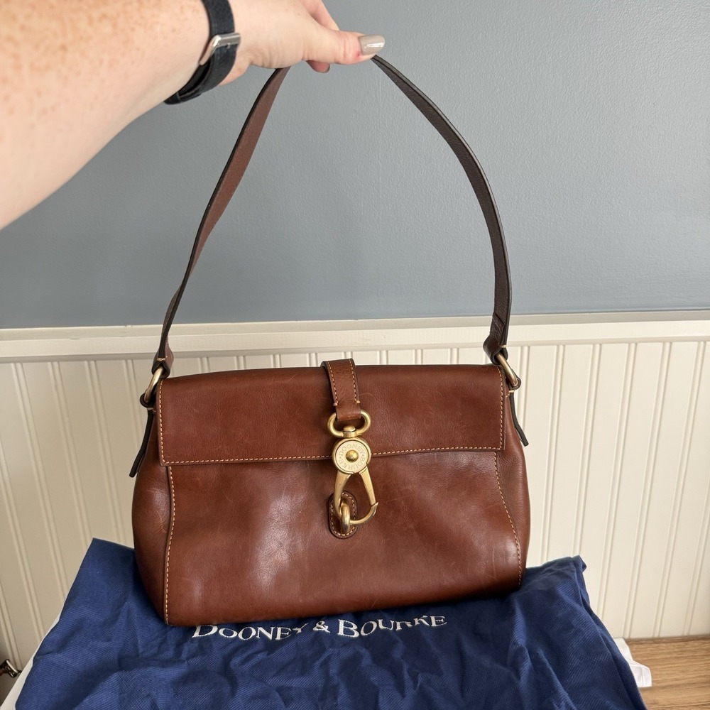 Dooney & Bourke Libby Florentine Hobo Shoulder Bag Purse Chestnut Brown Italy